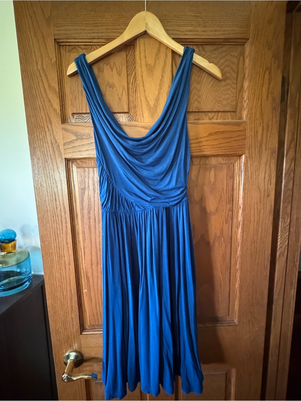Deletta Cowl Neck Draped Dress in Royal Blue